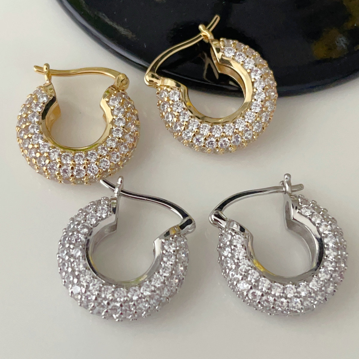 Pave fine zircon hoop earrings