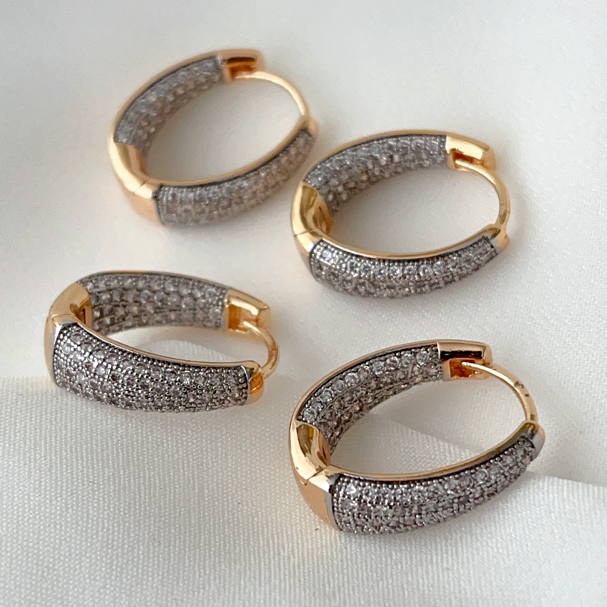 Silver and gold pave zircon hoop earrings