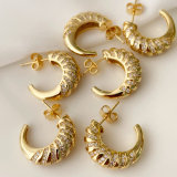 Pave moon hoop earrings