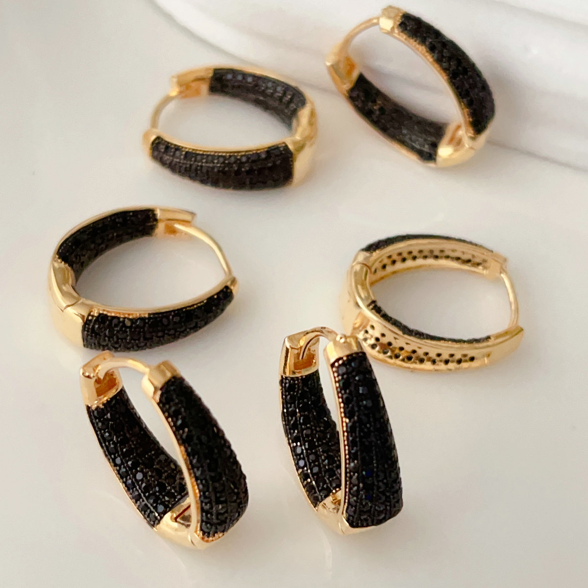 Black zircon hoop earrings