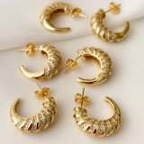 Pave moon hoop earrings