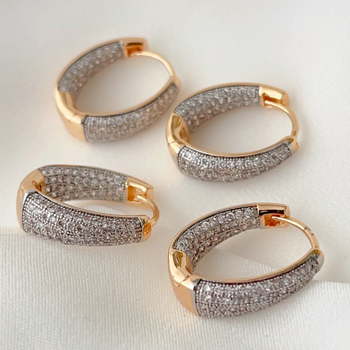 Silver and gold pave zircon hoop earrings