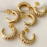Pave moon hoop earrings
