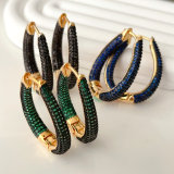 Big blue black green zircon hoop earrings