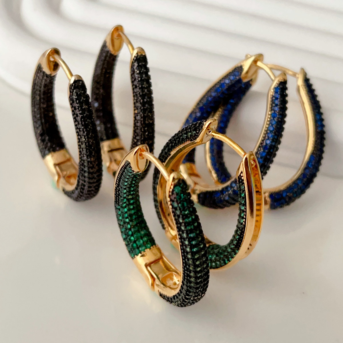 Big blue black green zircon hoop earrings