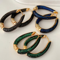 Big blue black green zircon hoop earrings