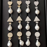Pave earring with glass pearl pendant