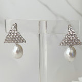Pave arrow earring with glass pearl pendant