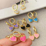 Enamel heart drop earrings