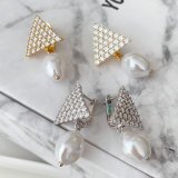 Pave arrow earring with glass pearl pendant