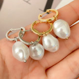 Pave earring with glass pearl pendant