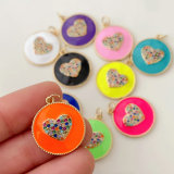 Round enamel heart pendant