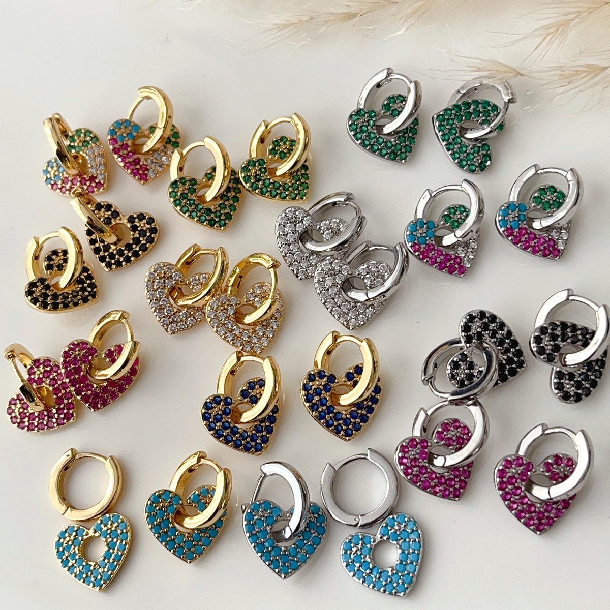 Pave zircon heart drop earrings