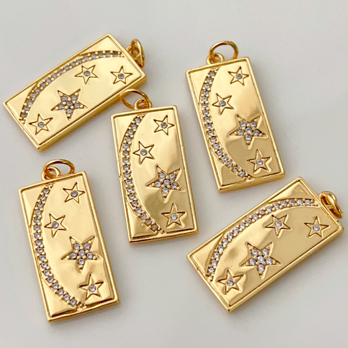 Long square bar moon star pendant