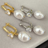 Pave earring with glass pearl pendant