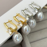 Pave earring with glass pearl pendant