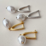 Pave earring with glass pearl pendant