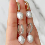 Pave earring with glass pearl pendant