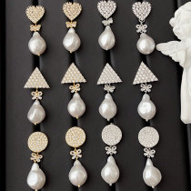 Pave earring with glass pearl pendant