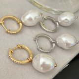 Pave earring with glass pearl pendant
