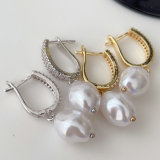 Pave earring with glass pearl pendant