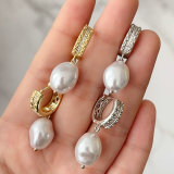 Pave earring with glass pearl pendant