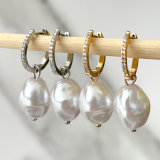 Pave earring with glass pearl pendant