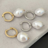 Pave earring with glass pearl pendant
