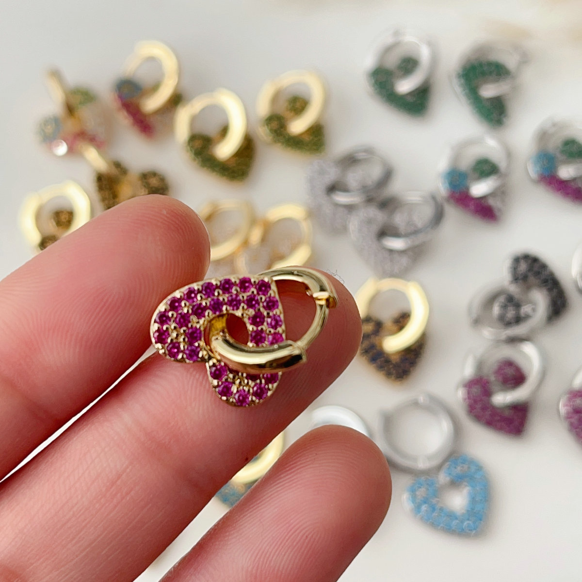 Pave zircon heart drop earrings