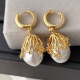 Pave earring with glass pearl pendant