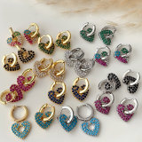 Pave zircon heart drop earrings