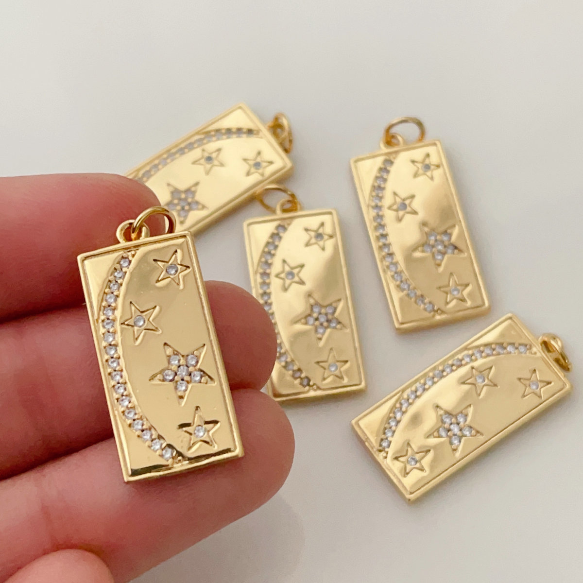 Long square bar moon star pendant
