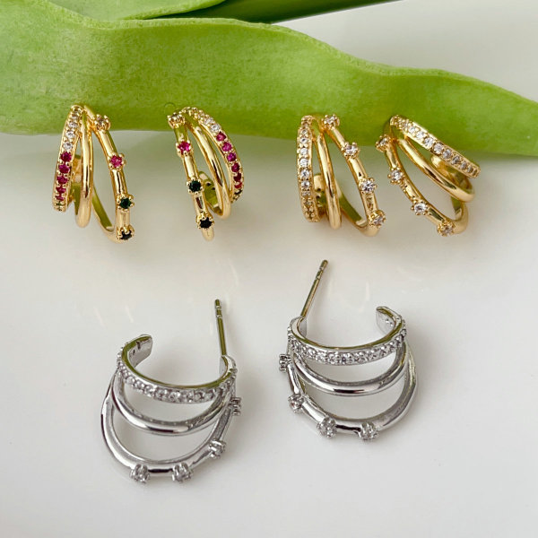 Zircon fan earrings
