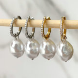 Pave earring with glass pearl pendant