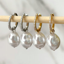 Pave earring with glass pearl pendant
