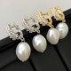 Pave earring with glass pearl pendant
