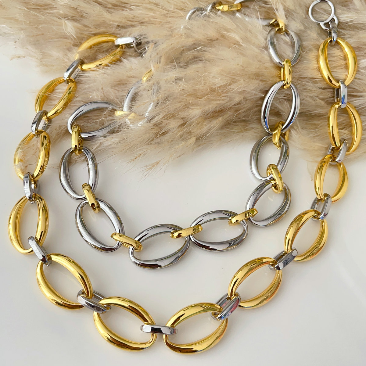 Gold and silver mix cuban chain necklace