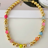 10mm gold ball with enamel bead necklace