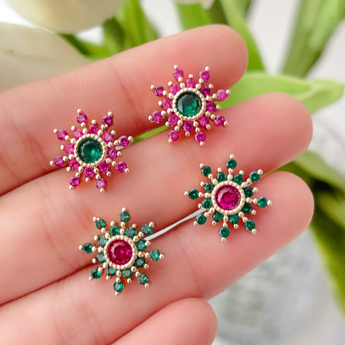 Pave Sunflower earrings