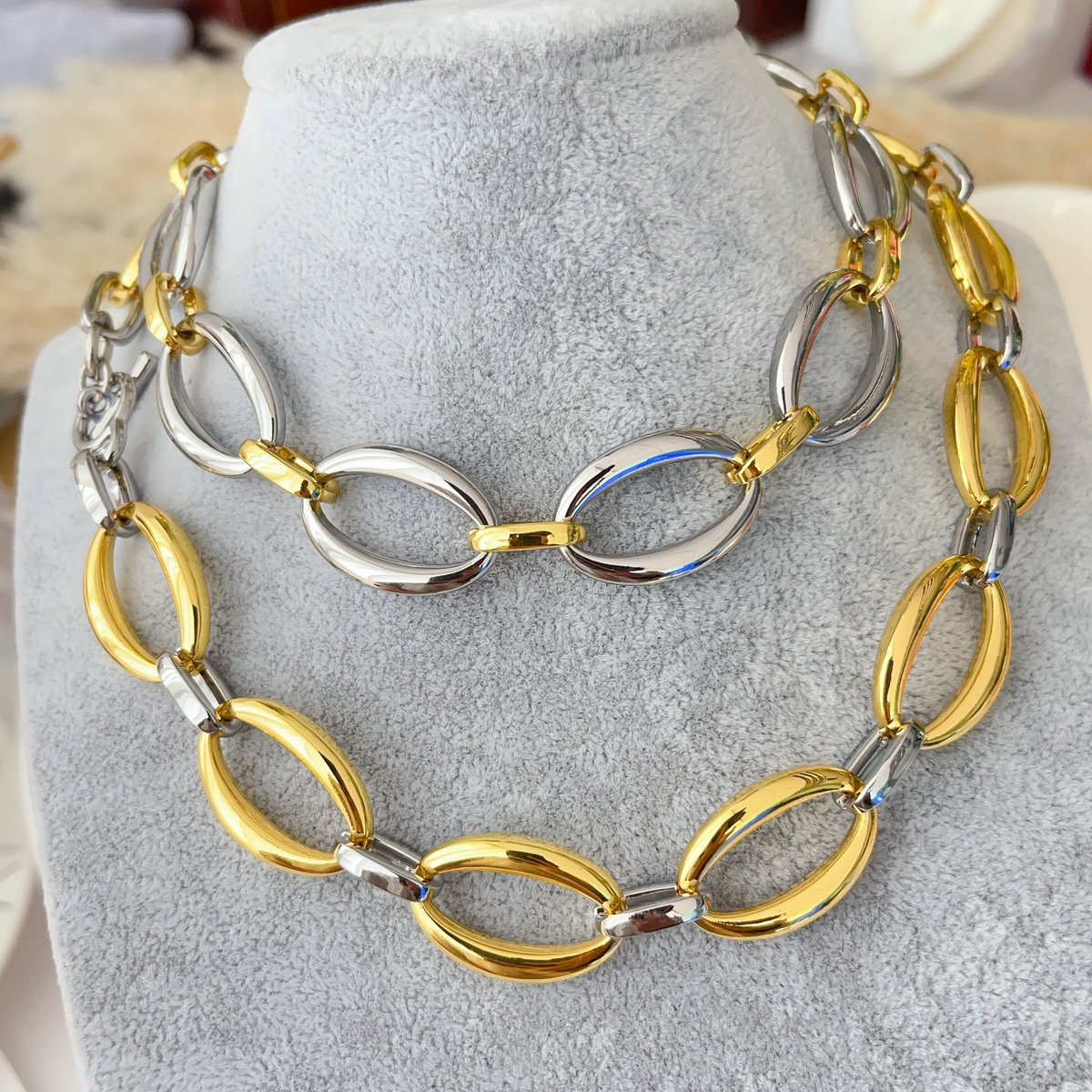 Gold and silver mix cuban chain necklace