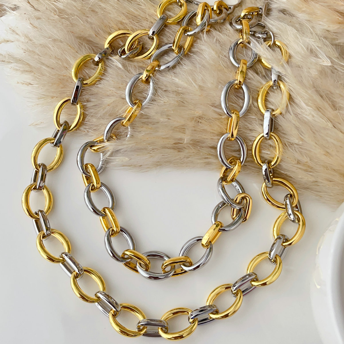 Gold and silver mix cuban chain necklace