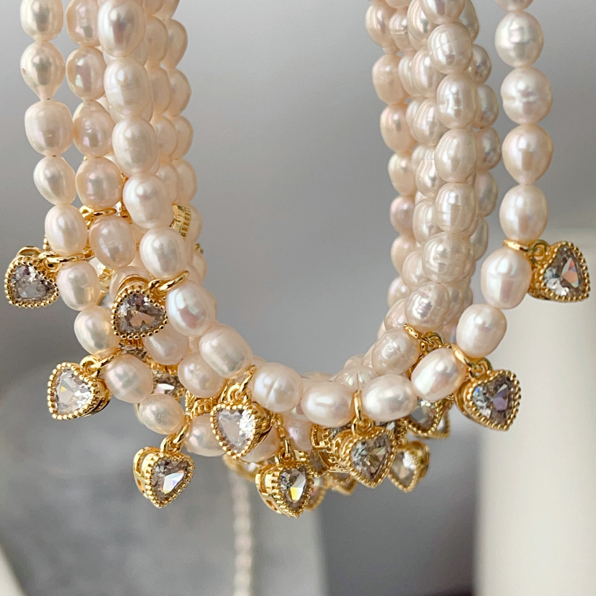 Fresh water pearl necklace with heart charm