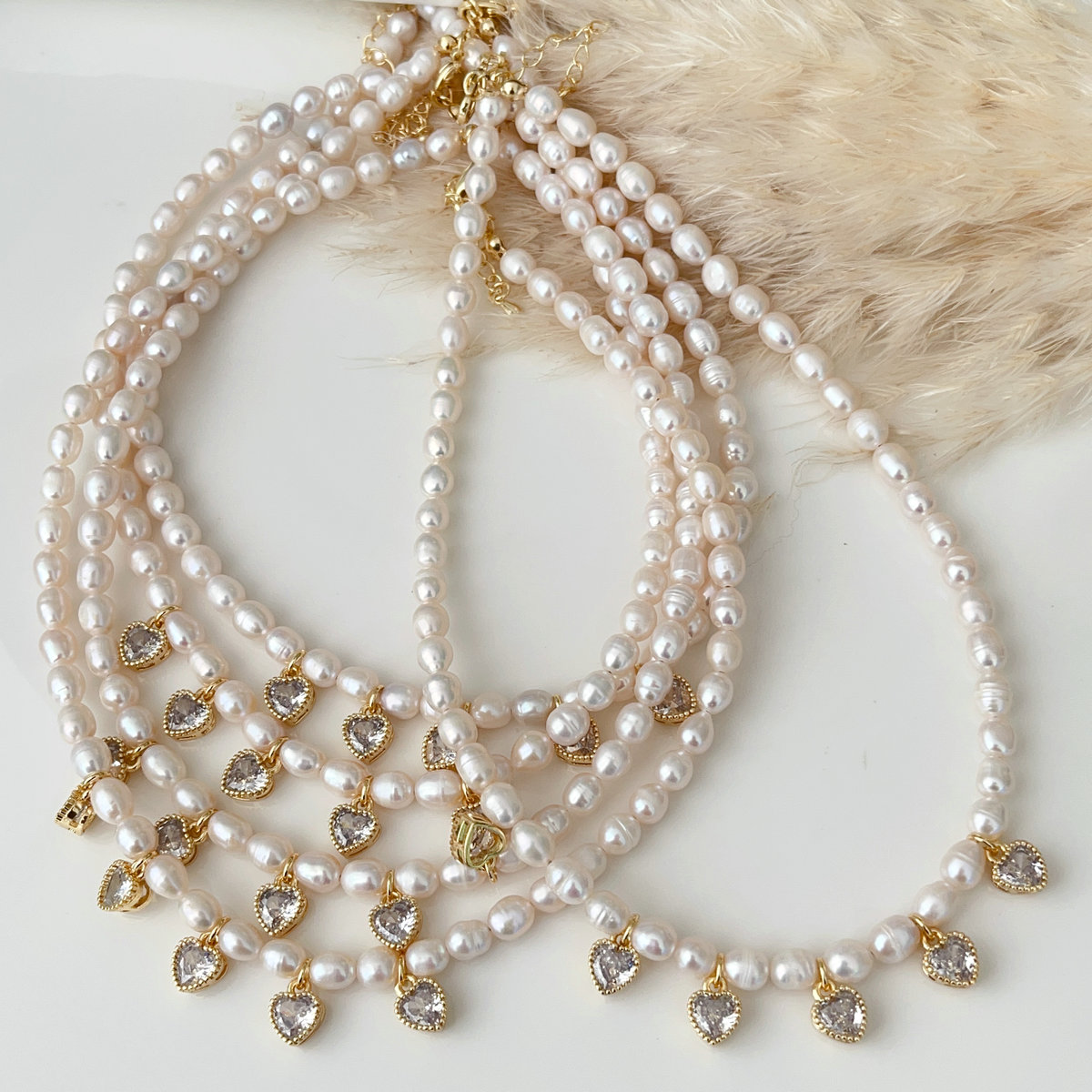 Fresh water pearl necklace with heart charm