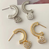 Pave half hoop earring with heart charm