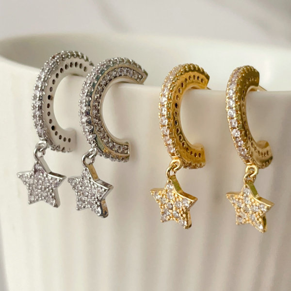 Pave half hoop earring with star charm