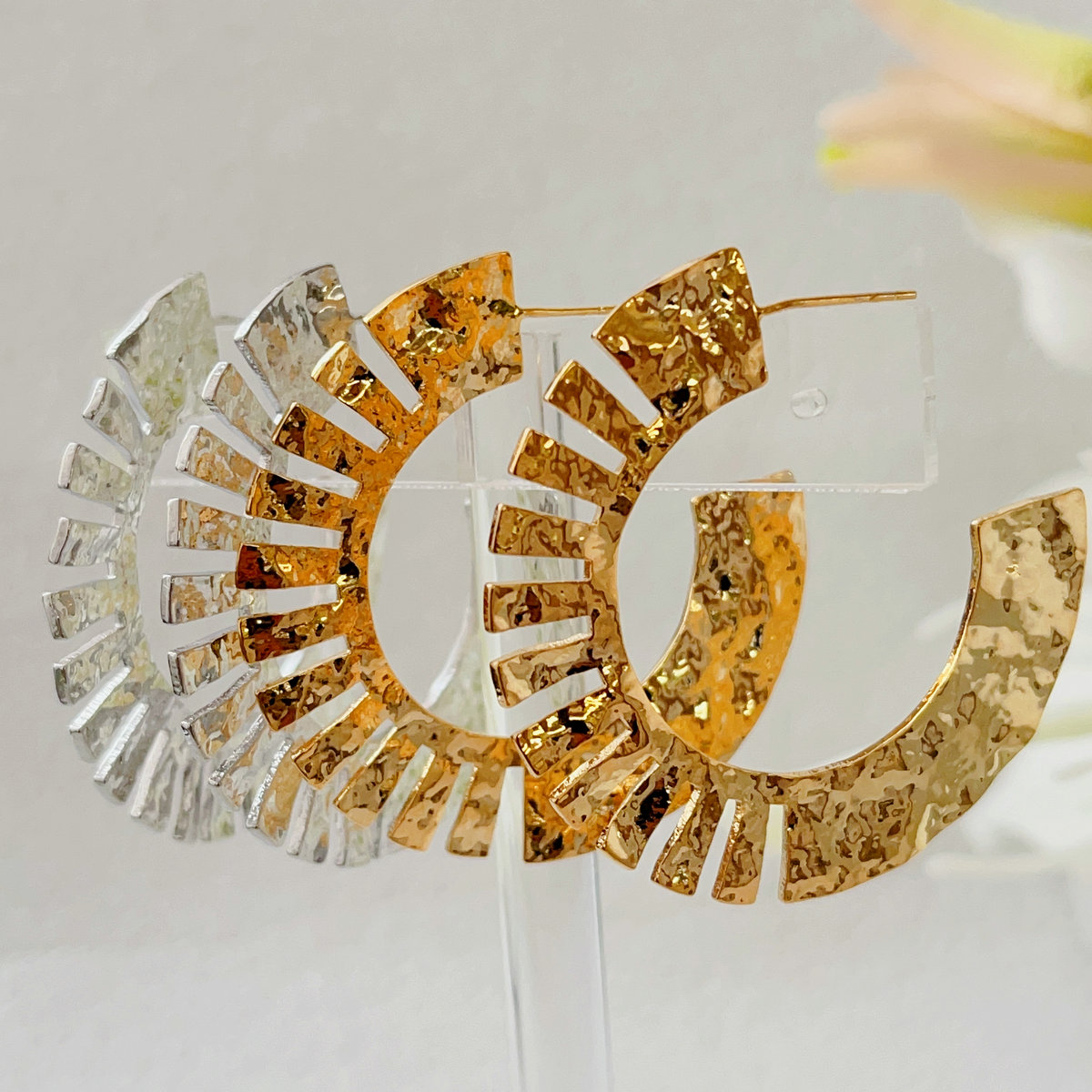 Big metal fan hoop earrings
