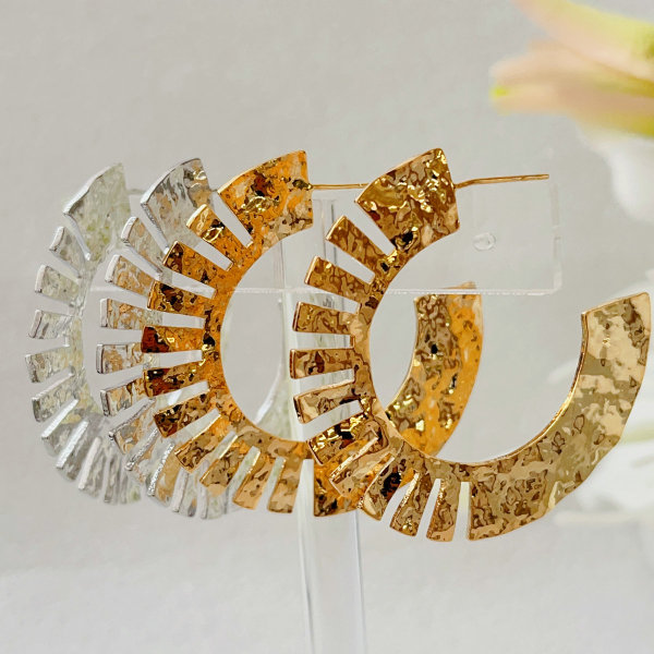 Big metal fan hoop earrings
