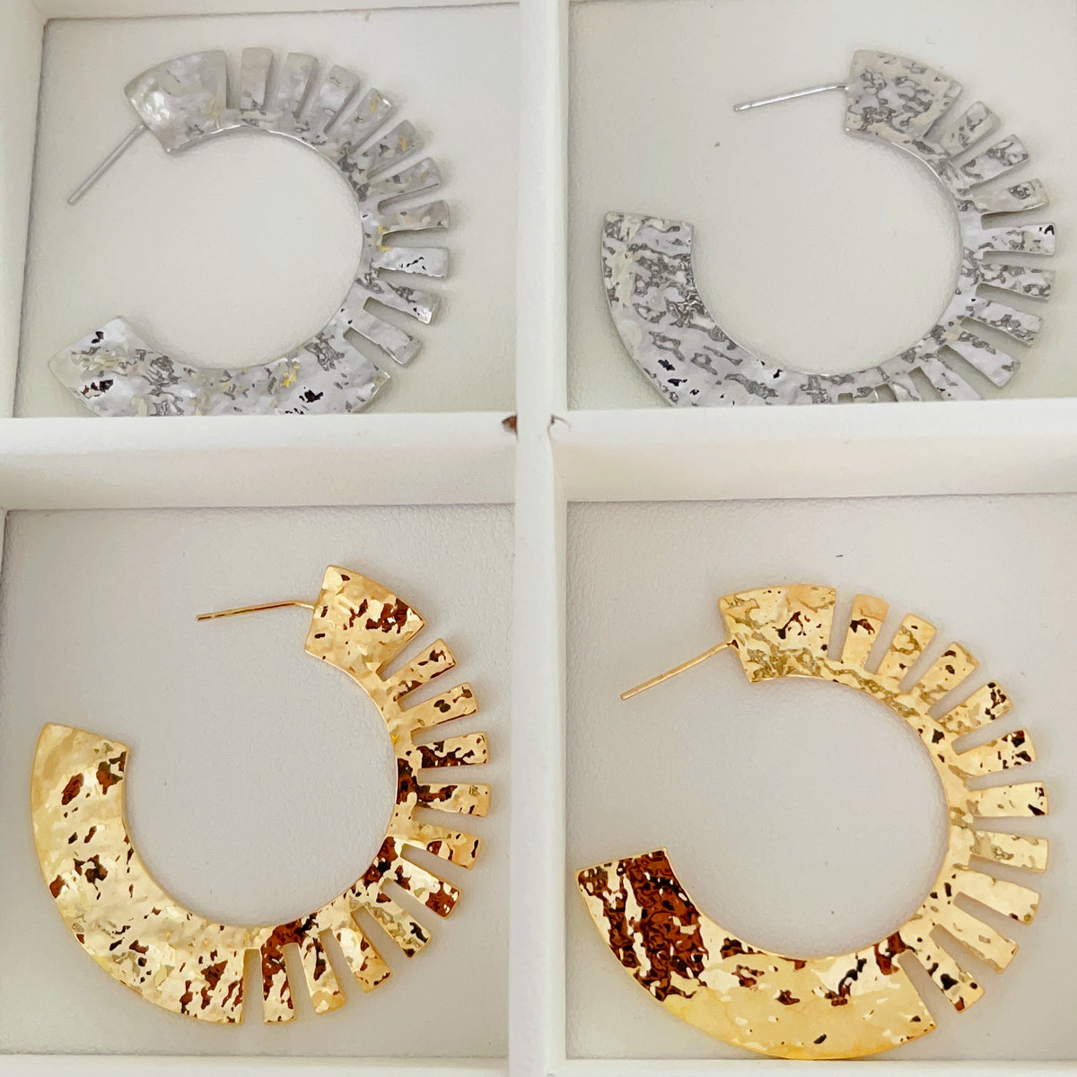 Big metal fan hoop earrings