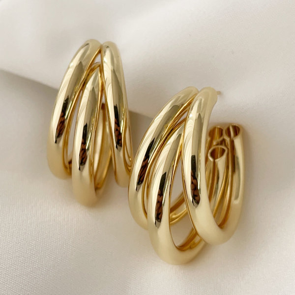 Big three fan line earrings