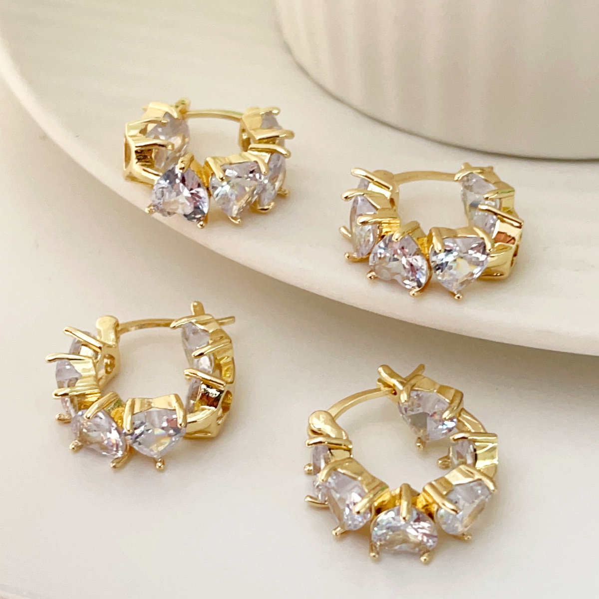 Pave heart zircon hoop earrings